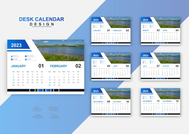Moderne designvorlage für tischkalender mit 6 seiten