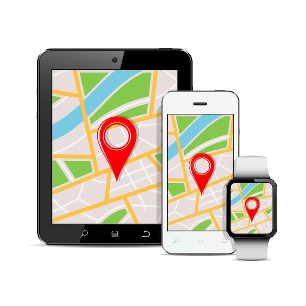 Moderne digitale Geräte mit GPS-Karte auf dem Bildschirm