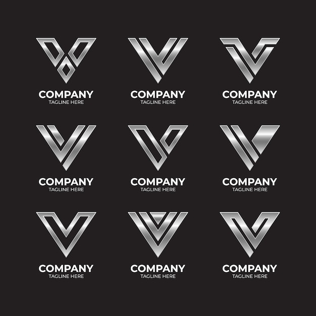 Vektor moderne, elegante silberbuchstabe-v-logo-kollektion