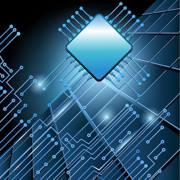 Moderne elektronische Schaltung auf blauem Hintergrund zeichnenxAxA
