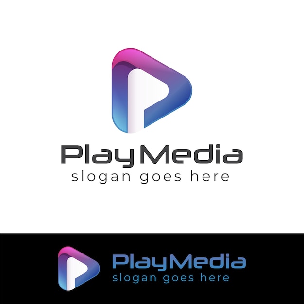 Moderne Farblogos von Play Media mit Buchstabe P.