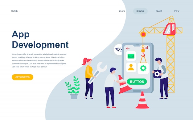 Moderne, flache designvorlage für webseitenentwicklung von app development