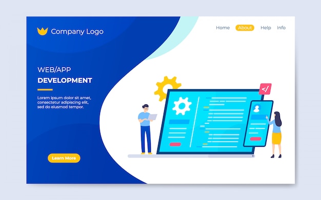 Moderne flache web- und app-entwicklungslandungsseitenschablone