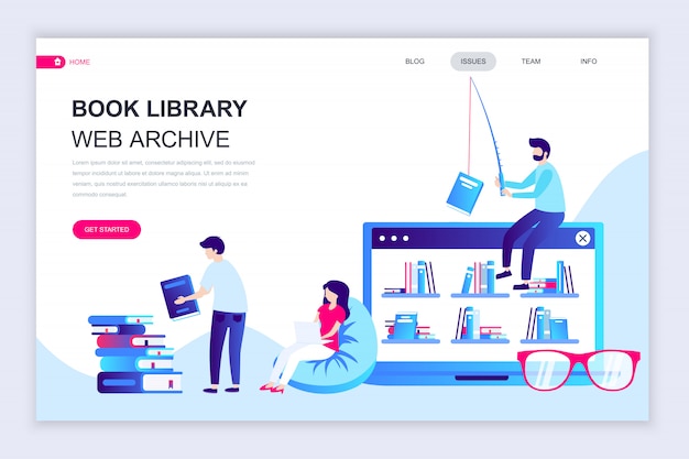 Moderne flache webseite designvorlage der book library