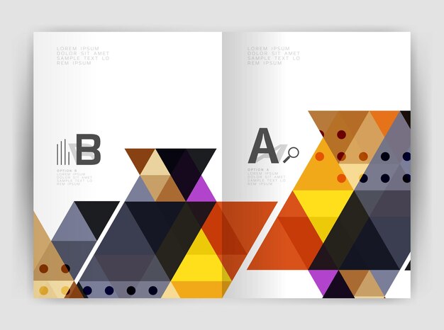Moderne Geschäftsbroschüre oder Broschüre A4-Cover-Vorlage Abstract-Hintergrund mit farbigen Dreiecken Jahresbericht Druck Hintergrund Vektordesign für Workflow-Layout-Diagramm Nummer-Optionen oder Web-Design