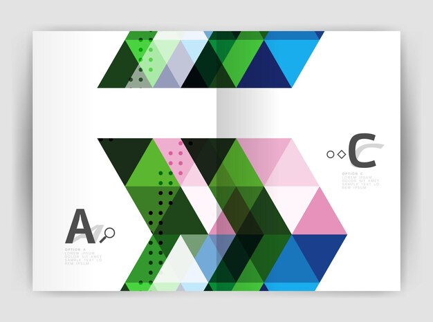 Moderne Geschäftsbroschüre oder Broschüre A4-Cover-Vorlage Abstract-Hintergrund mit farbigen Dreiecken Jahresbericht Druck Hintergrund Vektordesign für Workflow-Layout-Diagramm Nummer-Optionen oder Web-Design