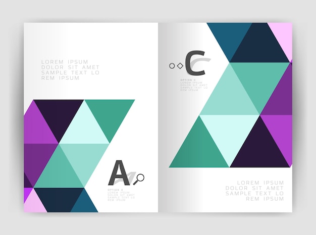 Moderne Geschäftsbroschüre oder Broschüre A4-Cover-Vorlage Abstract-Hintergrund mit farbigen Dreiecken Jahresbericht Druck Hintergrund Vektordesign für Workflow-Layout-Diagramm Nummer-Optionen oder Web-Design