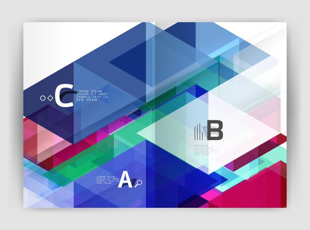 Moderne Geschäftsbroschüre oder Broschüre A4-Cover-Vorlage Abstrakter Hintergrund mit farbigen Dreiecken Jahresbericht-Druckhintergrund Vektordesign für Workflow-Layout-Diagramm-Nummernoptionen oder Webdesign