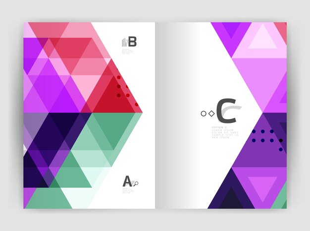Moderne Geschäftsbroschüre oder Flugblatt-Druck-Cover-Schablone Abstract-Hintergrund mit farbigen Dreiecken Vektor-Design für Workflow-Layout-Diagramm Nummer-Optionen oder Web-Design