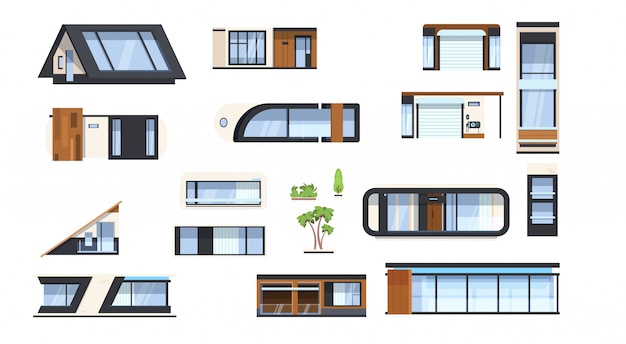 Moderne Haus-Element-Satz-Immobilien-Gebäude-Zeichen-Ausgangsdesign-Ikonen-Sammlung lokalisiert