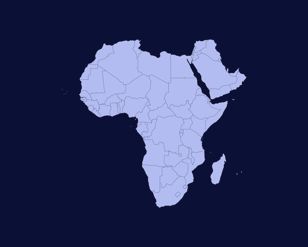 Moderne hellblaue farbe hochdetaillierte grenzkarte von afrika isoliert auf blauem hintergrund vektor