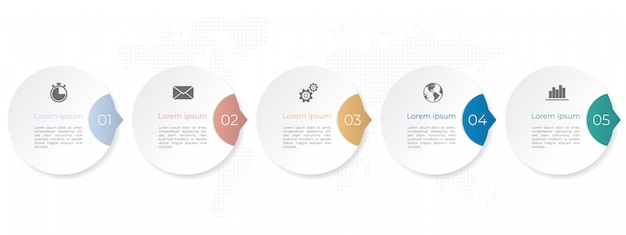 Moderne infografik-timeline-vorlage, kreise 5 optionen.