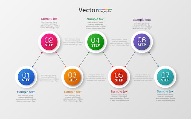 Moderne infografik-vorlage mit sieben schritten für das geschäft