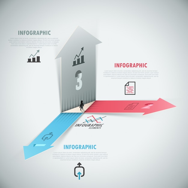 Moderne infografiken der wahl 3d mit realistischen pfeilen