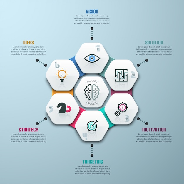 Moderne infografiken optionen vorlage mit 7 papierpolygonen