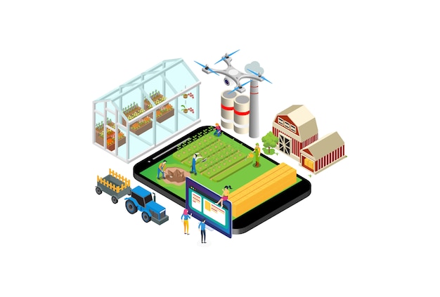 Moderne isometrische Landwirtschaftstechnologie-Überwachungsillustration