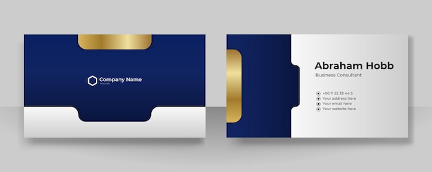 Moderne, kreative und saubere blaugoldene visitenkarten-designvorlage luxuriöser, eleganter visitenkarten-designhintergrund mit trendigen, einfachen, abstrakten, geometrischen, stilvollen wellenlinien vektorillustration
