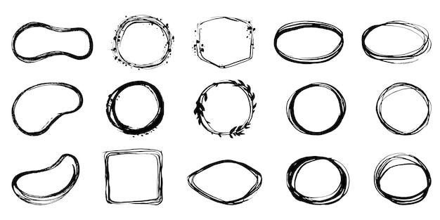 Moderne lineare rahmen im tintenstil verschiedene formen von rahmenvektorillustration isoliert auf weiß