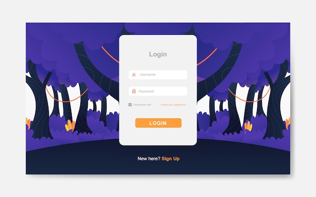 Moderne login-seite mit wald hintergrund
