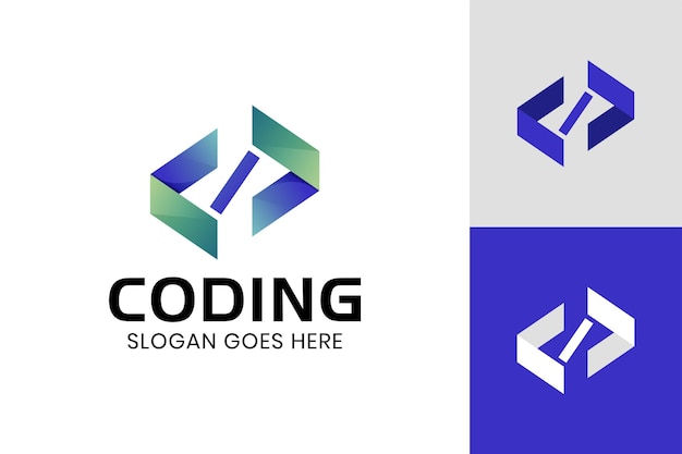 Vektor moderne logos von code zum codieren, programmieren der logovorlage mit farbverlauf