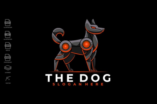 Moderne mecha robotic dog logo design template illustration tattoo wallpaper art