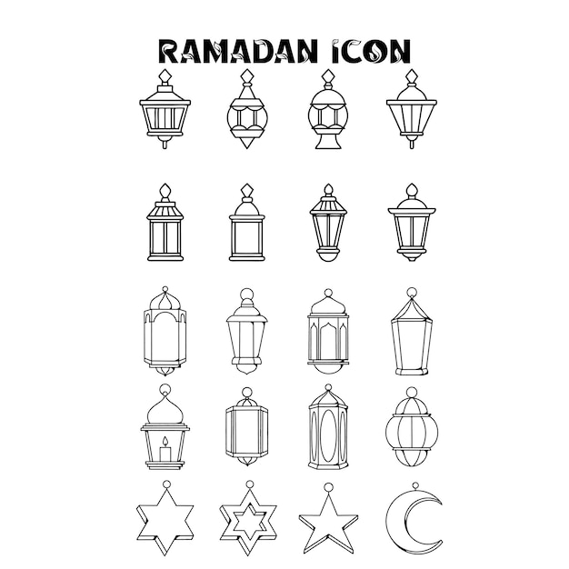 Moderne minimalistische Ramadan-Ikonensatz Elegante islamische Linienkunst für festliches Design Eid Digital Art