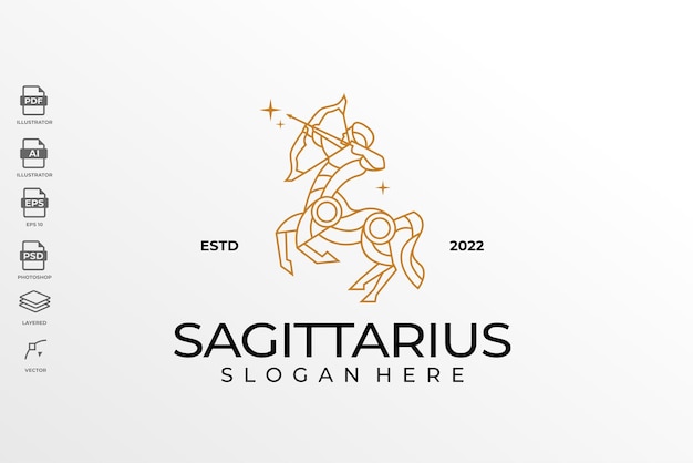 Moderne monoline lineart zodiac sagittarius logo design template illustration tattoo wallpaper art