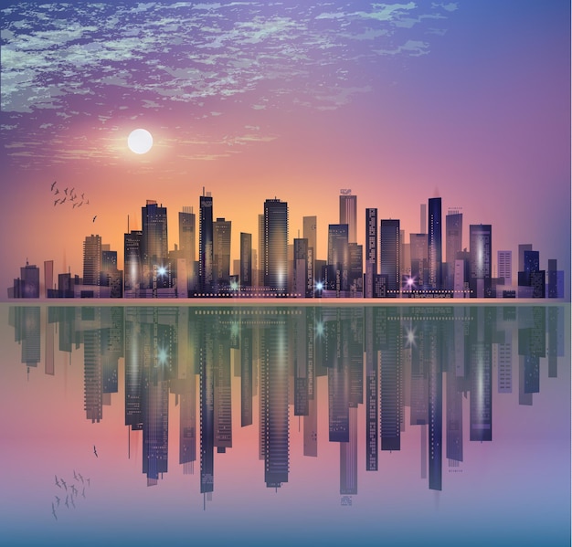 Moderne nächtliche Skyline der Stadt