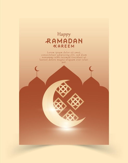 Moderne plakatvorlage happy ramadan mubarak mit silhouette moschee mondlicht farbverlauf