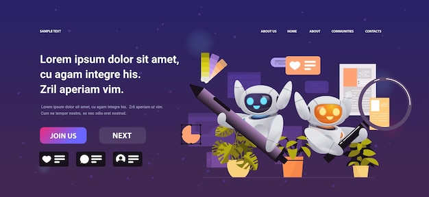 moderne roboter digitaldesigner programmierer und analystenteam, das zusammen mit roboterentwicklern arbeitet, optimiert die horizontale kopierraumvektorillustration des softwareentwicklungskonzepts