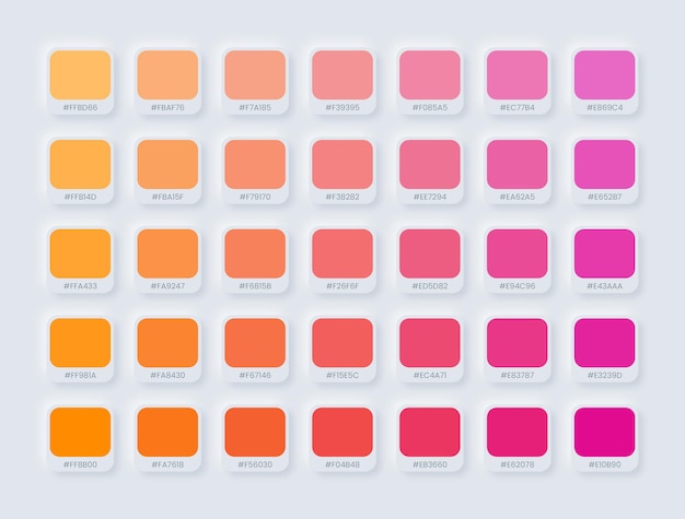 Moderne rosa orange farbe unterschiedlicher heller farbton für ui ux design auf weißem neumorphem hintergrund