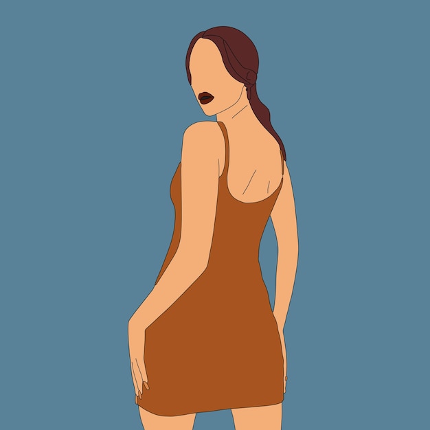 Vektor moderne schlanke frau mit farbiger illustration schöne frau in kleinem kleid mit sexy figur vektor