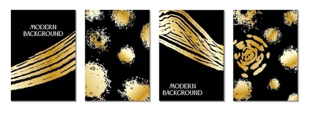 Moderne schwarze Cover-Design-Kollektion Abstrakte goldene Pinselstrich-Grunge-Textur Goldflecken-Kunst