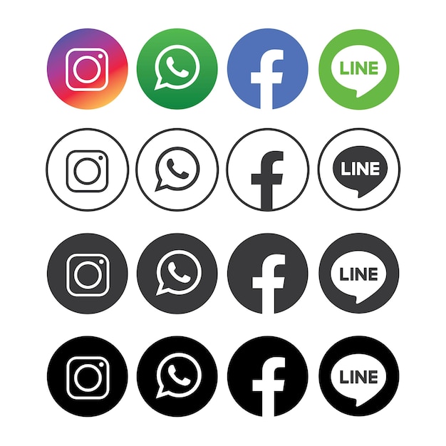 Moderne social-media-logo-sammlung, facebook-whatsapp-instagram-linie