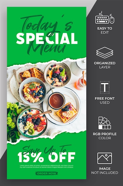 Vektor moderne social media story vorlage. food story template kann für werbung und marketing verwendet werden.