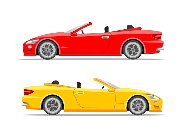 Vektor moderne sportwagen-coupé-rote und gelbe flache vektorillustration