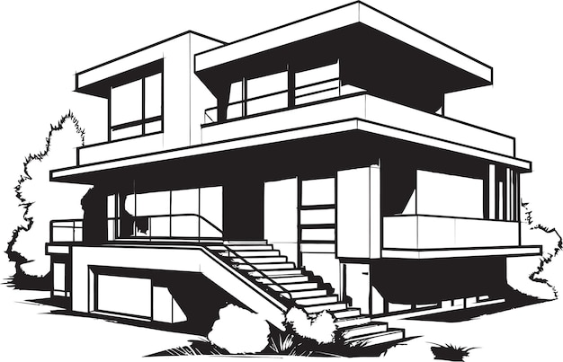 Vektor moderne städtische wohnung villa umriss symbolisierung der stadt raffinesse stadtlinie villa silhouette moderne