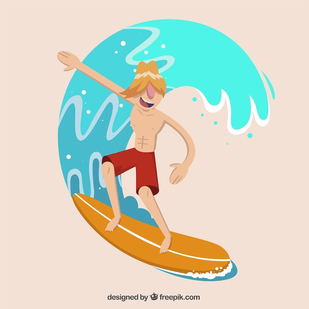 Moderne surfer mit einer welle