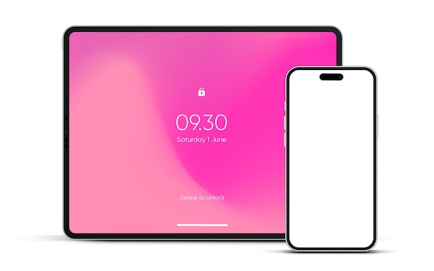 Moderne Tablet-Mockup-Frontansicht und hochwertige Smartphone- und Tablet-Mokup-Isolierung auf Weiß