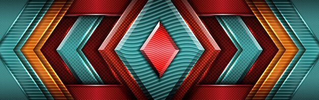 Moderne Überlappung Cyan Metall Dimension mit dunkelrotem Design