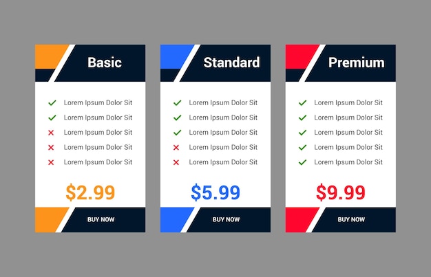 Vektor moderne und einfache preistabellenvorlage für die website