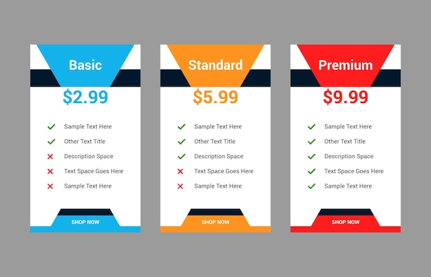 Moderne und einfache website-preistabellenvorlage für ihr unternehmen