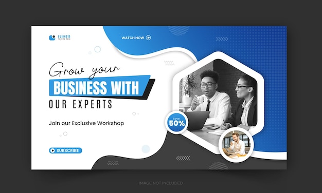Moderne und geschäftliche Werkschaftsförderung YouTube-Video-Thumbnail-Design Web-Banner blaue Farbe