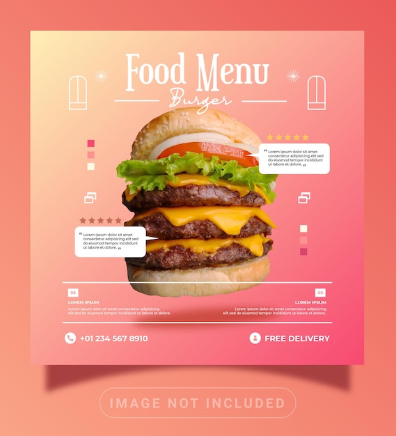 Moderne und Retro-Vintage-Burger-Speisekarte Promotion Instagram Post Social Media mit Design-Banner