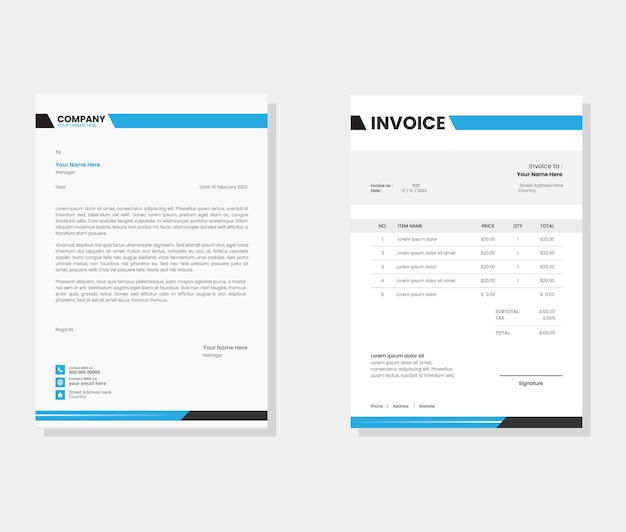 Moderne unternehmensbriefkopf- und rechnungsentwurfsvorlage