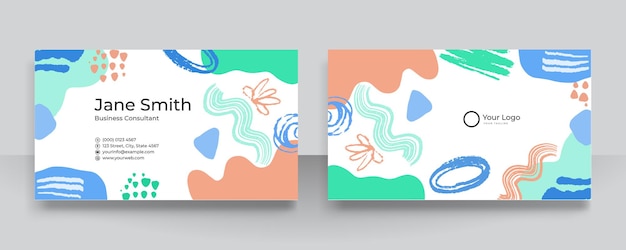 Moderne vektorcollagen mit handgezeichneten organischen formen, texturen und grafischen elementen für visitenkarten. trendige zeitgenössische saubere und einfache visitenkarte