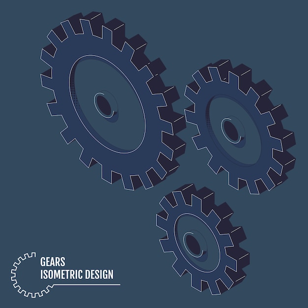 Vektor moderne vektorillustration von isometrischen zahnrädern mit auf dem grau