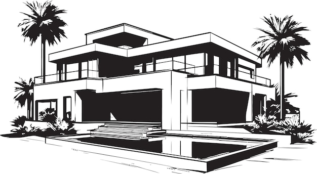 Moderne villa design blueprint emblematische struktur in vector icon villa struktur rahmenwettbewerb