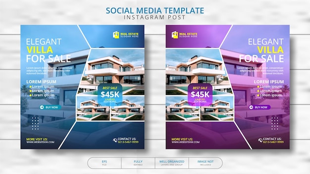 Moderne villa und immobilien social media post template promotion