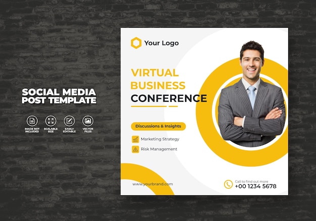 Moderne virtuelle digitale marketingkonferenz live-webinar und corporate social media post template vector